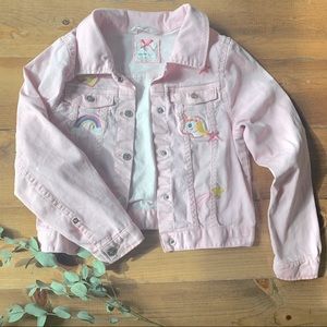Girls Pink Unicorn Denim Jacket